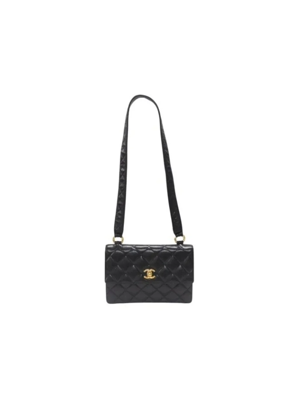 Chanel Bag Caviar Leather CC Logo Black Vintage Gold